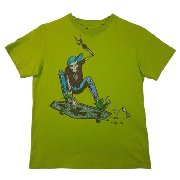 Vintage WEST 49 Tee Shirt Kids Medium US M Skateboard Skeleton Skull Lime Green - Picture 1 of 12